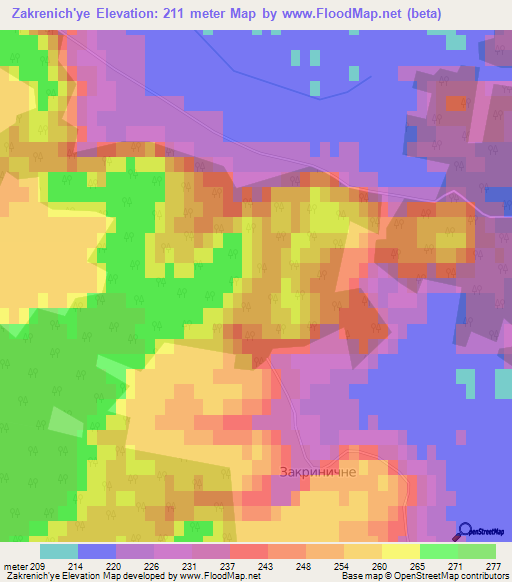 Zakrenich'ye,Ukraine Elevation Map