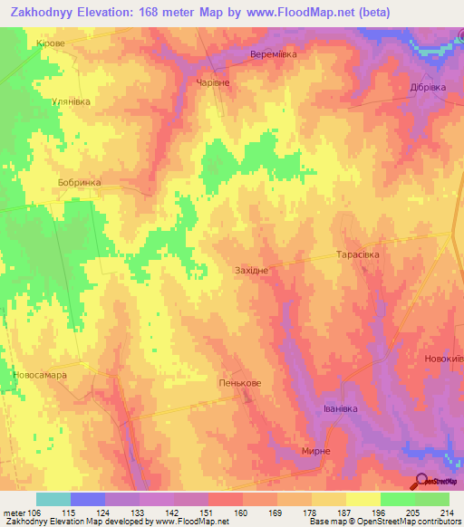 Zakhodnyy,Ukraine Elevation Map