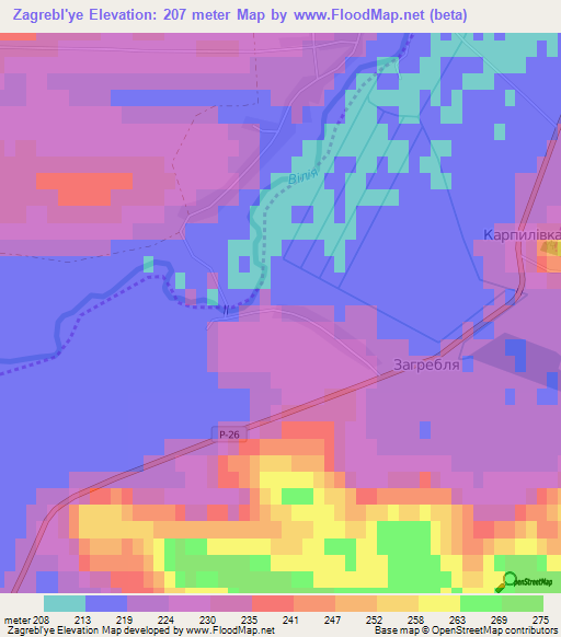 Zagrebl'ye,Ukraine Elevation Map