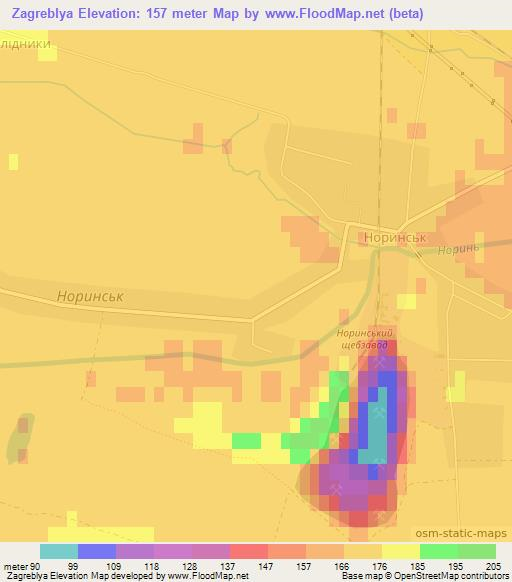 Zagreblya,Ukraine Elevation Map