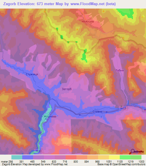 Zagorb,Ukraine Elevation Map