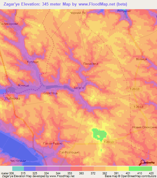 Zagar'ye,Ukraine Elevation Map