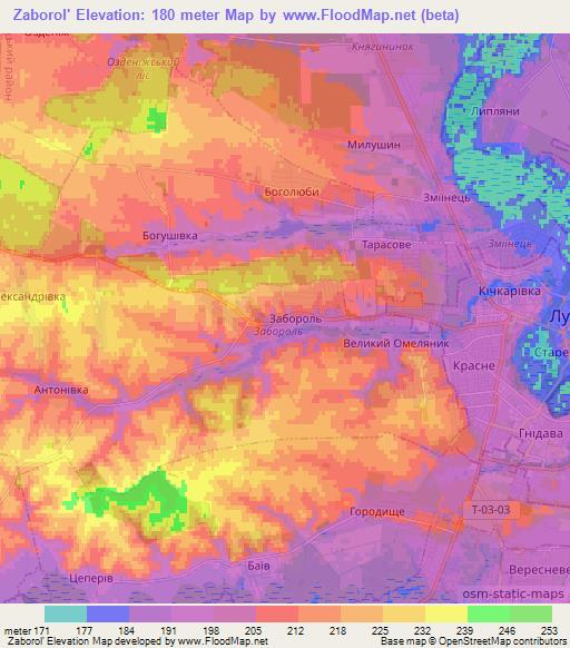 Zaborol',Ukraine Elevation Map