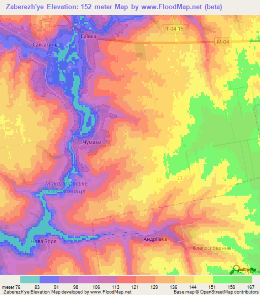 Zaberezh'ye,Ukraine Elevation Map