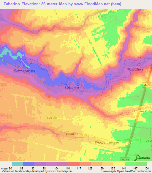 Zabarino,Ukraine Elevation Map