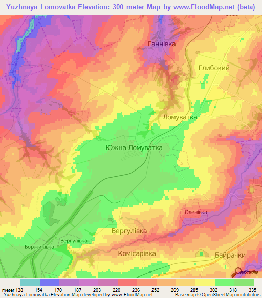 Yuzhnaya Lomovatka,Ukraine Elevation Map