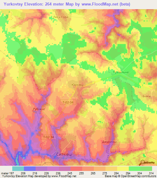 Yurkovtsy,Ukraine Elevation Map