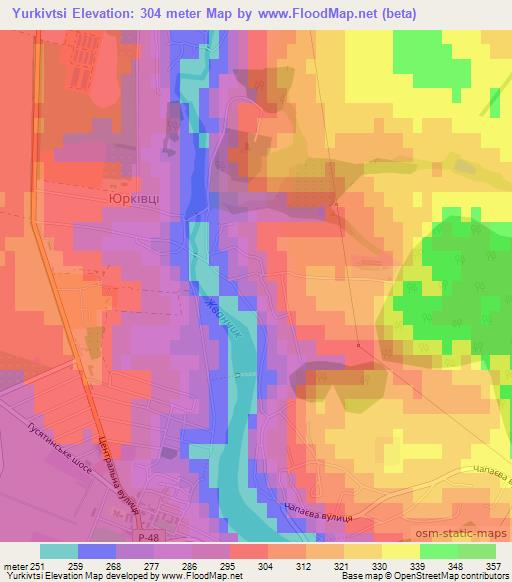 Yurkivtsi,Ukraine Elevation Map