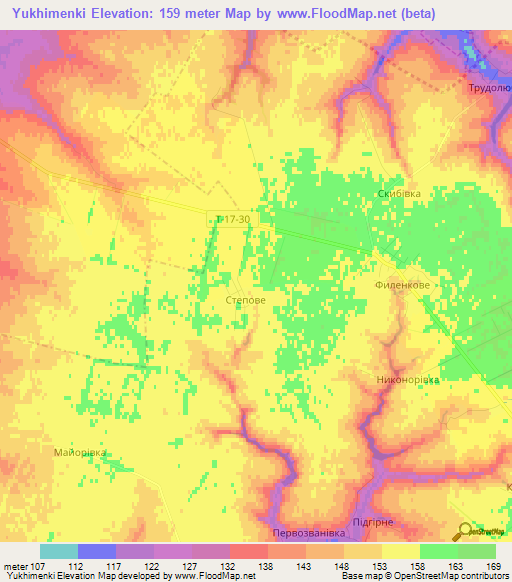 Yukhimenki,Ukraine Elevation Map