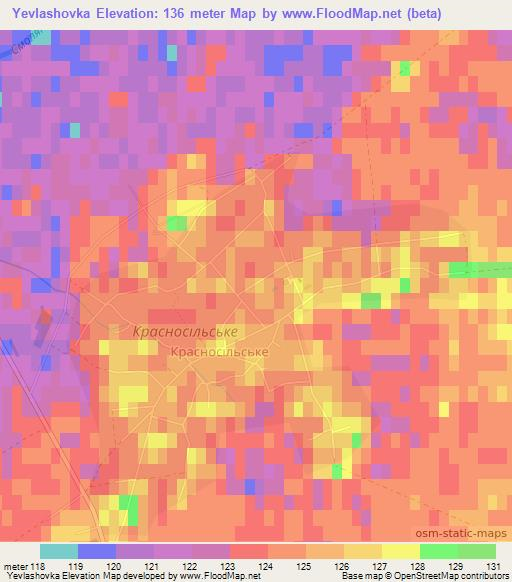 Yevlashovka,Ukraine Elevation Map