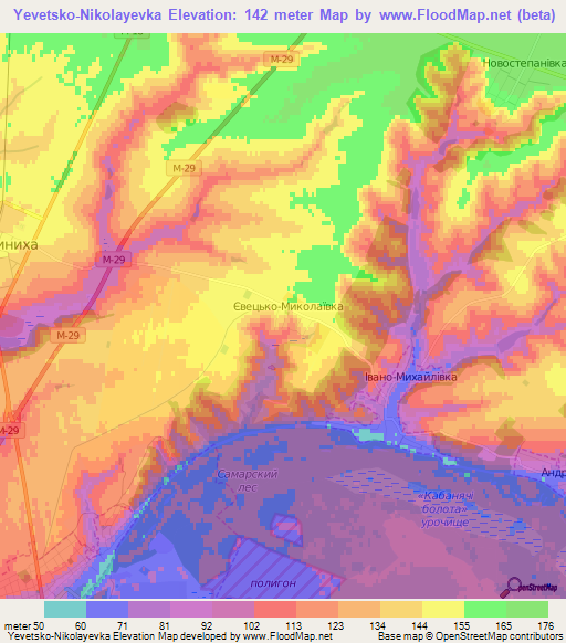 Yevetsko-Nikolayevka,Ukraine Elevation Map