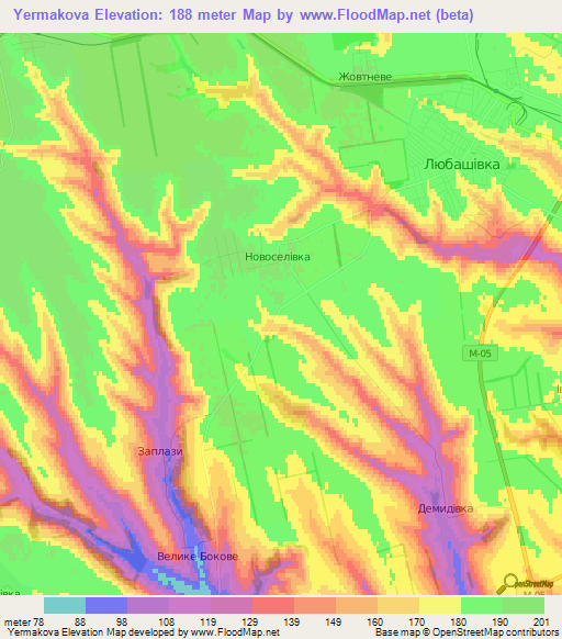 Yermakova,Ukraine Elevation Map