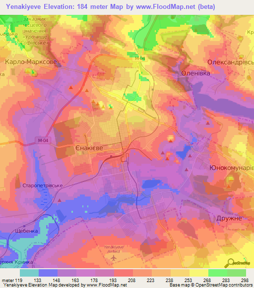 Yenakiyeve,Ukraine Elevation Map