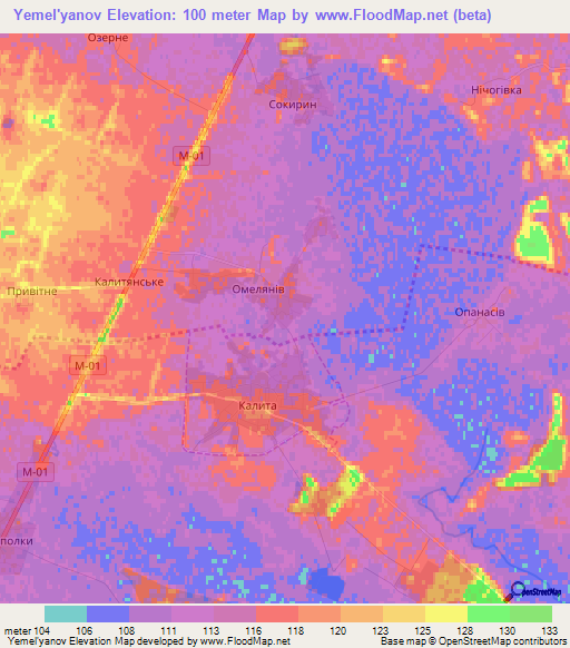 Yemel'yanov,Ukraine Elevation Map