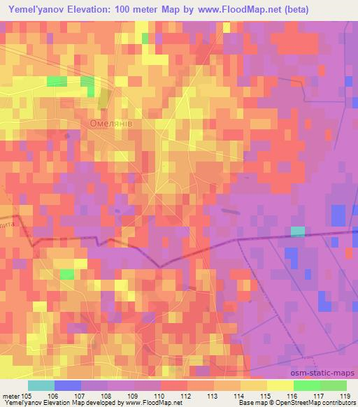 Yemel'yanov,Ukraine Elevation Map