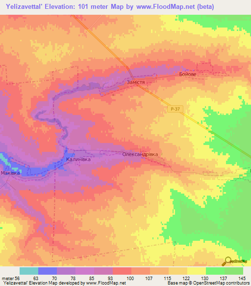 Yelizavettal',Ukraine Elevation Map