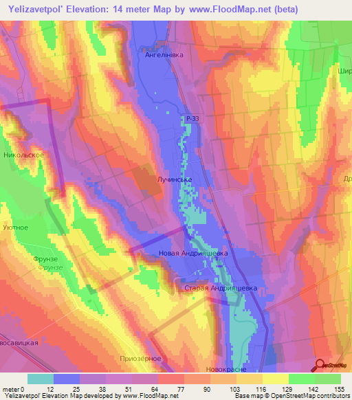 Yelizavetpol',Ukraine Elevation Map