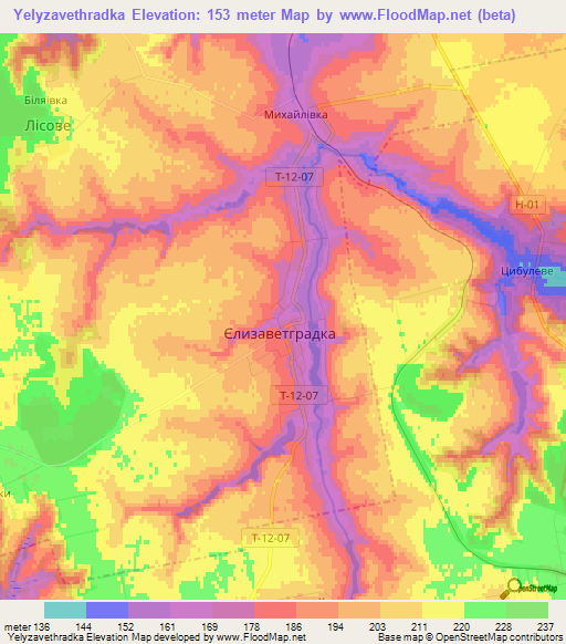 Yelyzavethradka,Ukraine Elevation Map