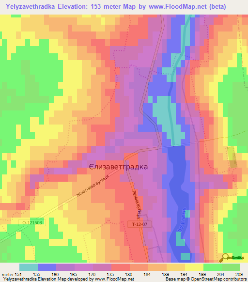 Yelyzavethradka,Ukraine Elevation Map