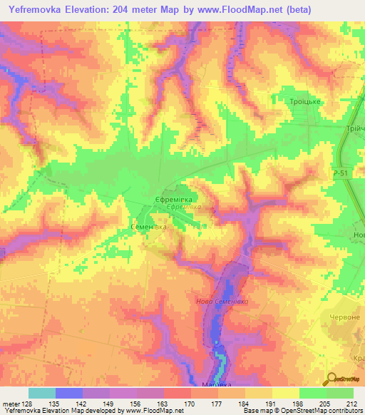 Yefremovka,Ukraine Elevation Map