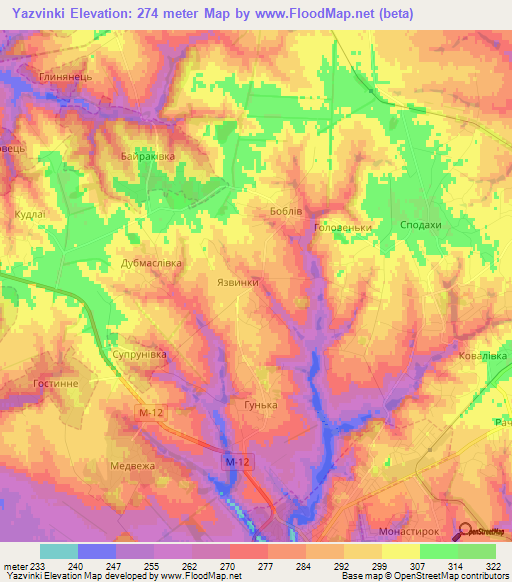 Yazvinki,Ukraine Elevation Map