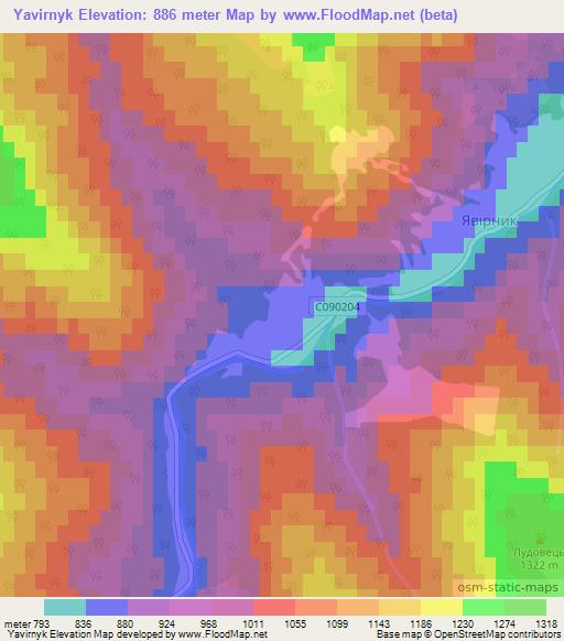 Yavirnyk,Ukraine Elevation Map