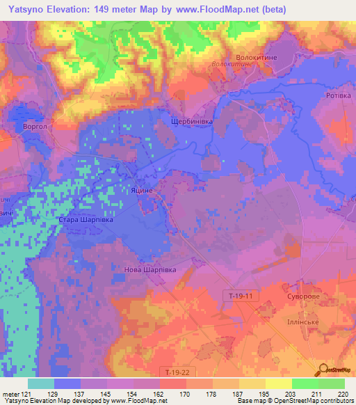 Yatsyno,Ukraine Elevation Map