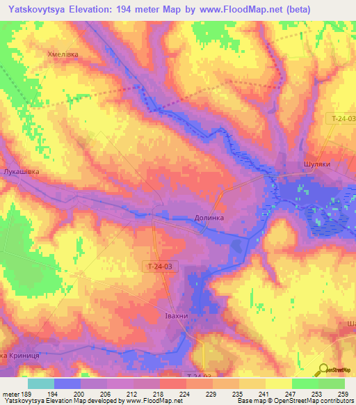 Yatskovytsya,Ukraine Elevation Map