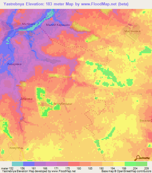 Yastrebnya,Ukraine Elevation Map