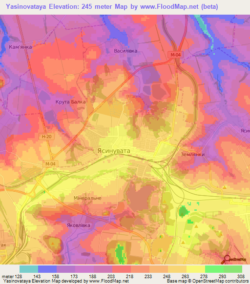 Yasinovataya,Ukraine Elevation Map