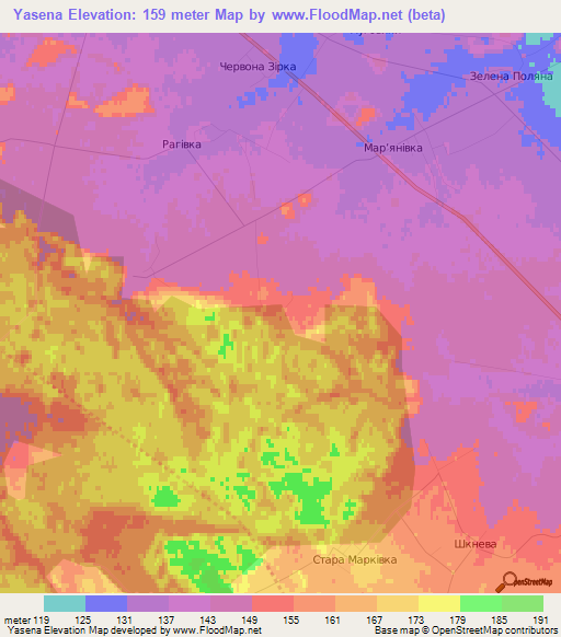 Yasena,Ukraine Elevation Map
