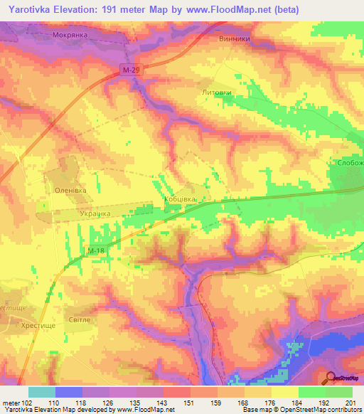 Yarotivka,Ukraine Elevation Map