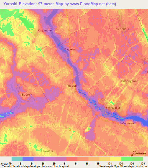 Yaroshi,Ukraine Elevation Map