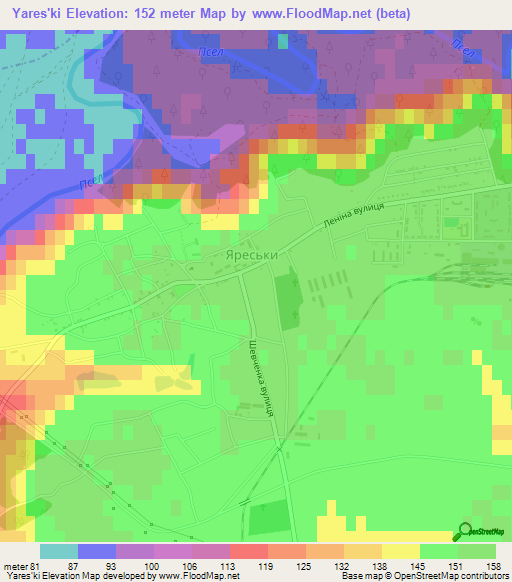 Yares'ki,Ukraine Elevation Map