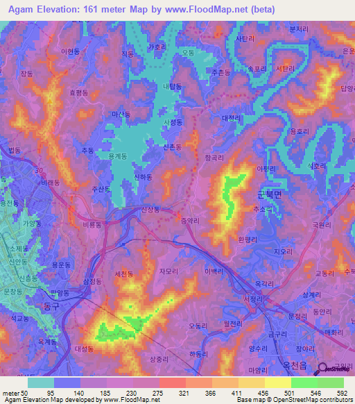 Agam,South Korea Elevation Map
