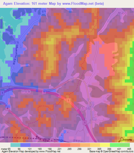 Agam,South Korea Elevation Map