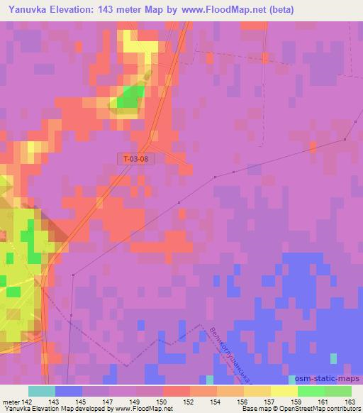 Yanuvka,Ukraine Elevation Map
