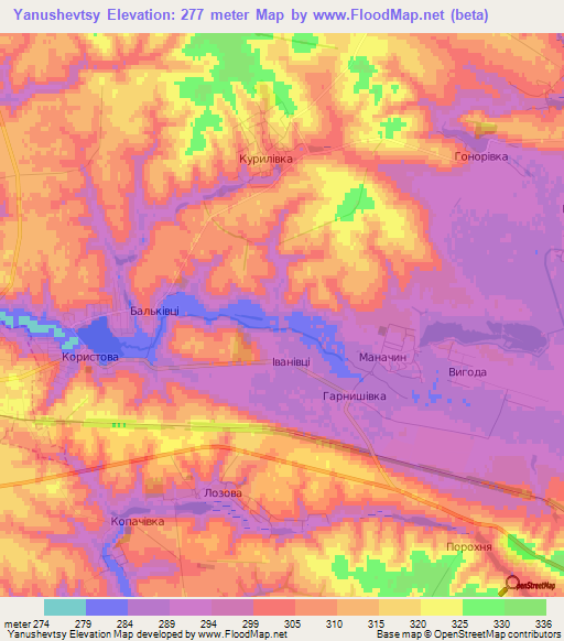 Yanushevtsy,Ukraine Elevation Map
