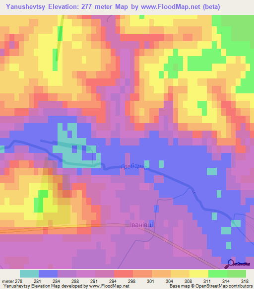 Yanushevtsy,Ukraine Elevation Map