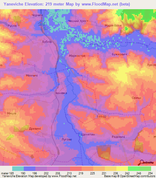 Yaneviche,Ukraine Elevation Map