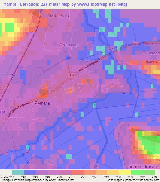 Yampil',Ukraine Elevation Map