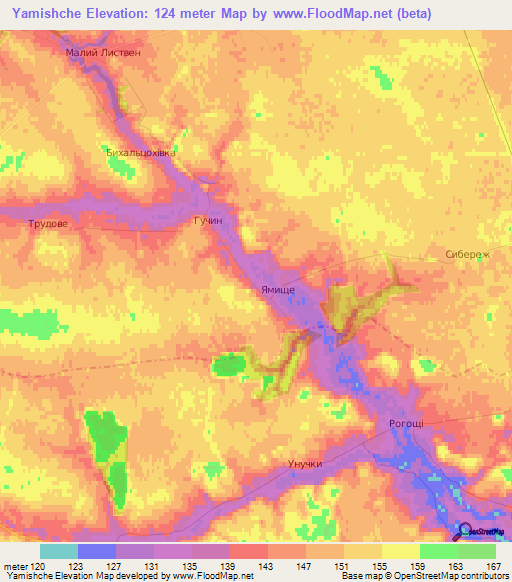 Yamishche,Ukraine Elevation Map