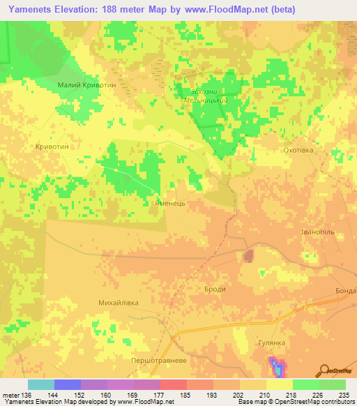 Yamenets,Ukraine Elevation Map