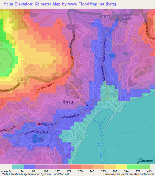 Elevation of Yalta,Ukraine Elevation Map, Topography, Contour