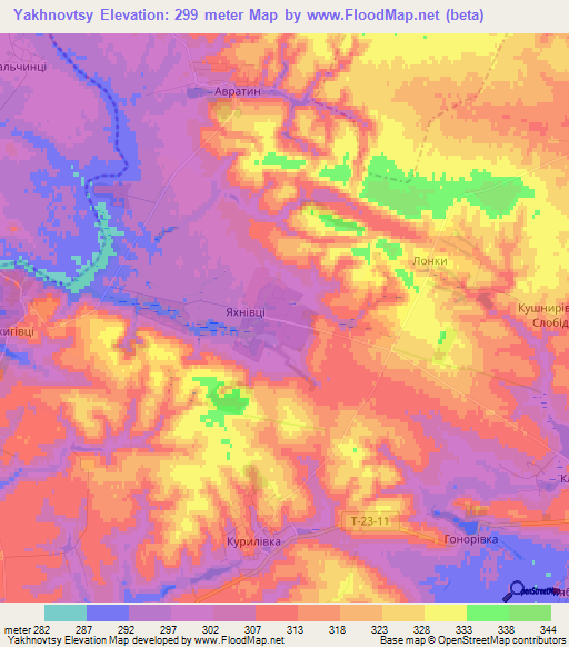 Yakhnovtsy,Ukraine Elevation Map