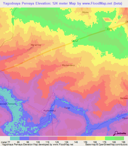 Yagodnaya Pervaya,Ukraine Elevation Map