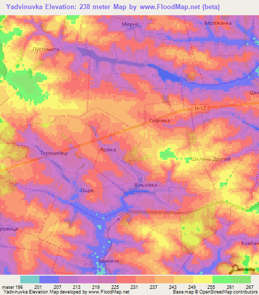 Yadvinuvka,Ukraine Elevation Map