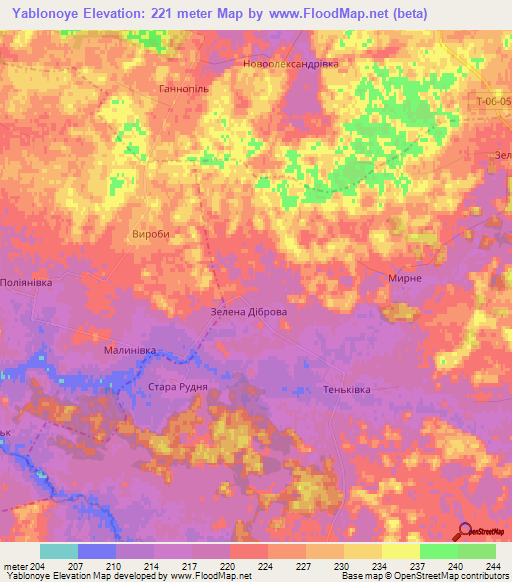 Yablonoye,Ukraine Elevation Map