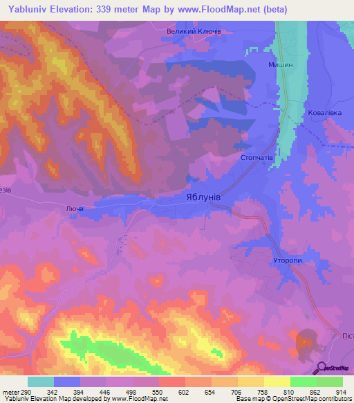 Yabluniv,Ukraine Elevation Map