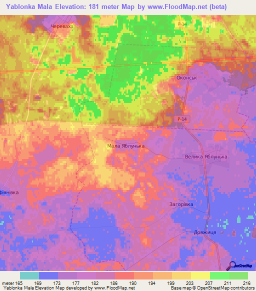 Yablonka Mala,Ukraine Elevation Map